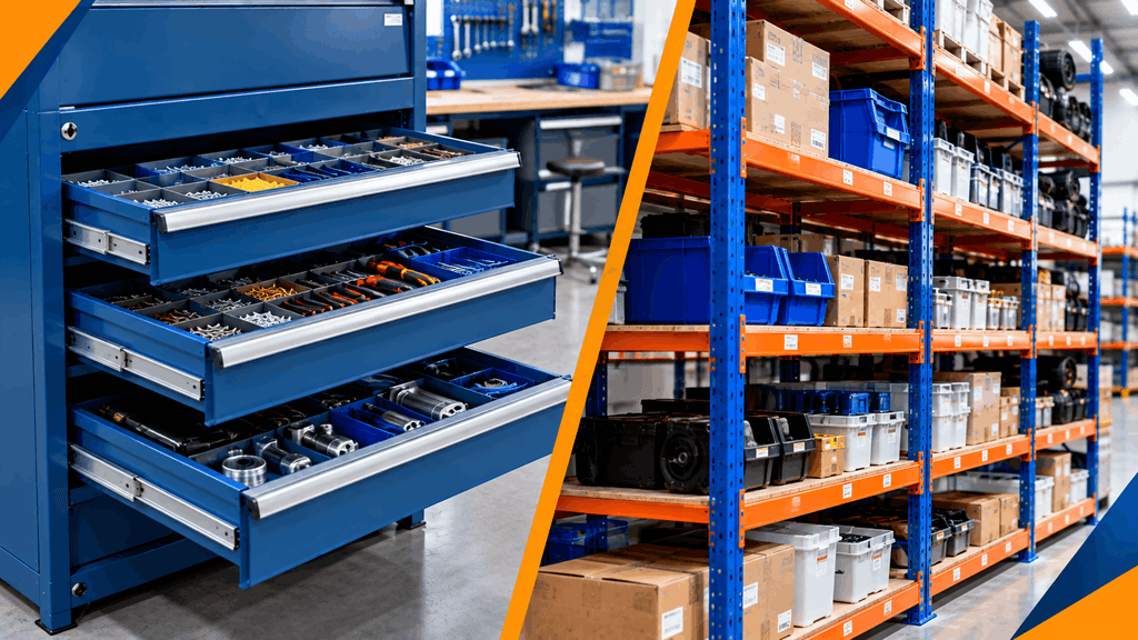 Industrial Cabinets and Open Shelving for Tools and Parts
